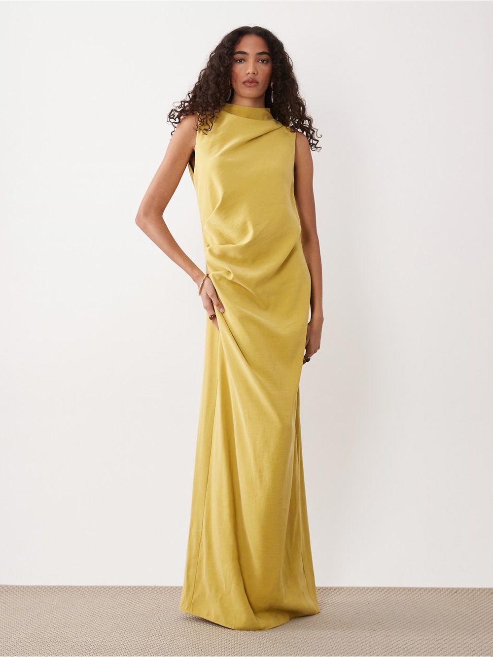 ASOS Sleeveless Draped Maxi Dress in Chartreuse Yellow